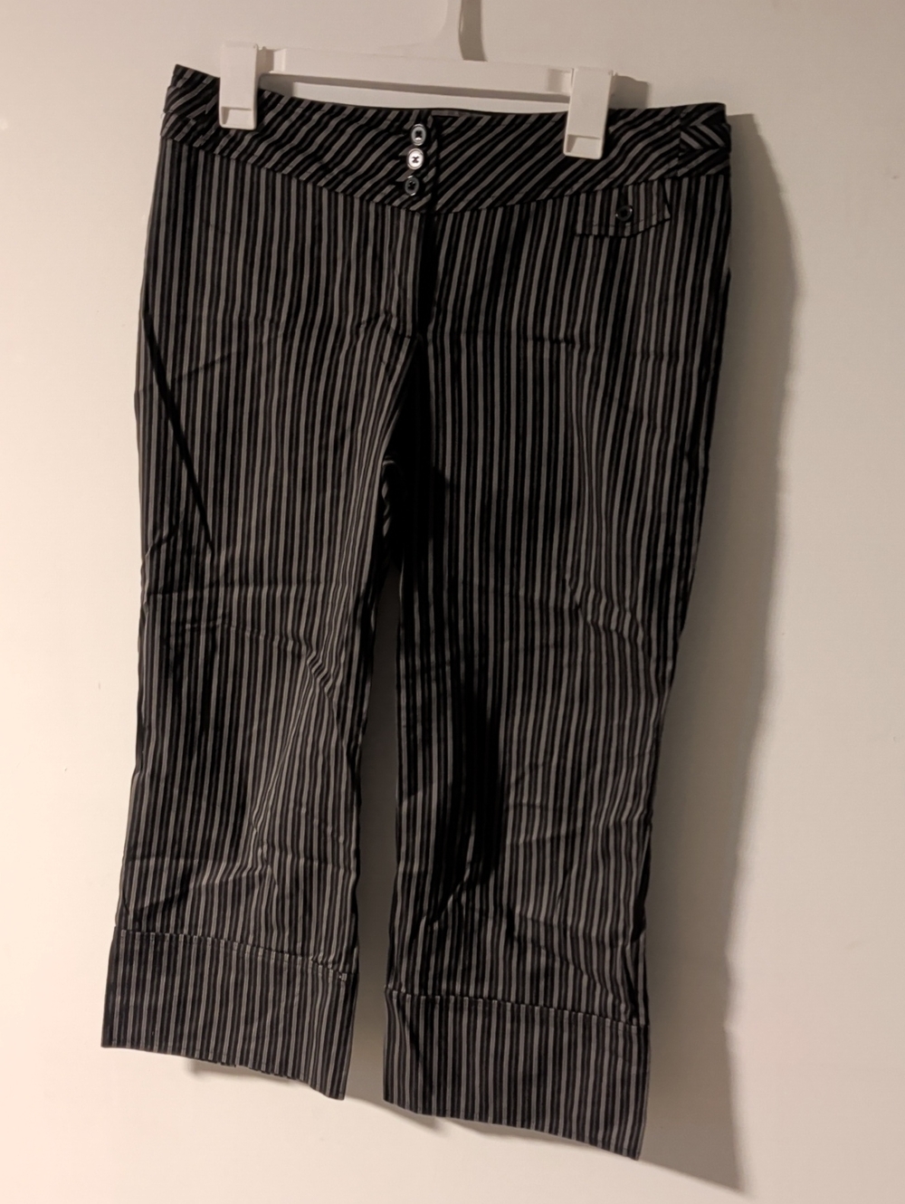 LOFT Black and Gray Pinstripe Cropped Dress Pants